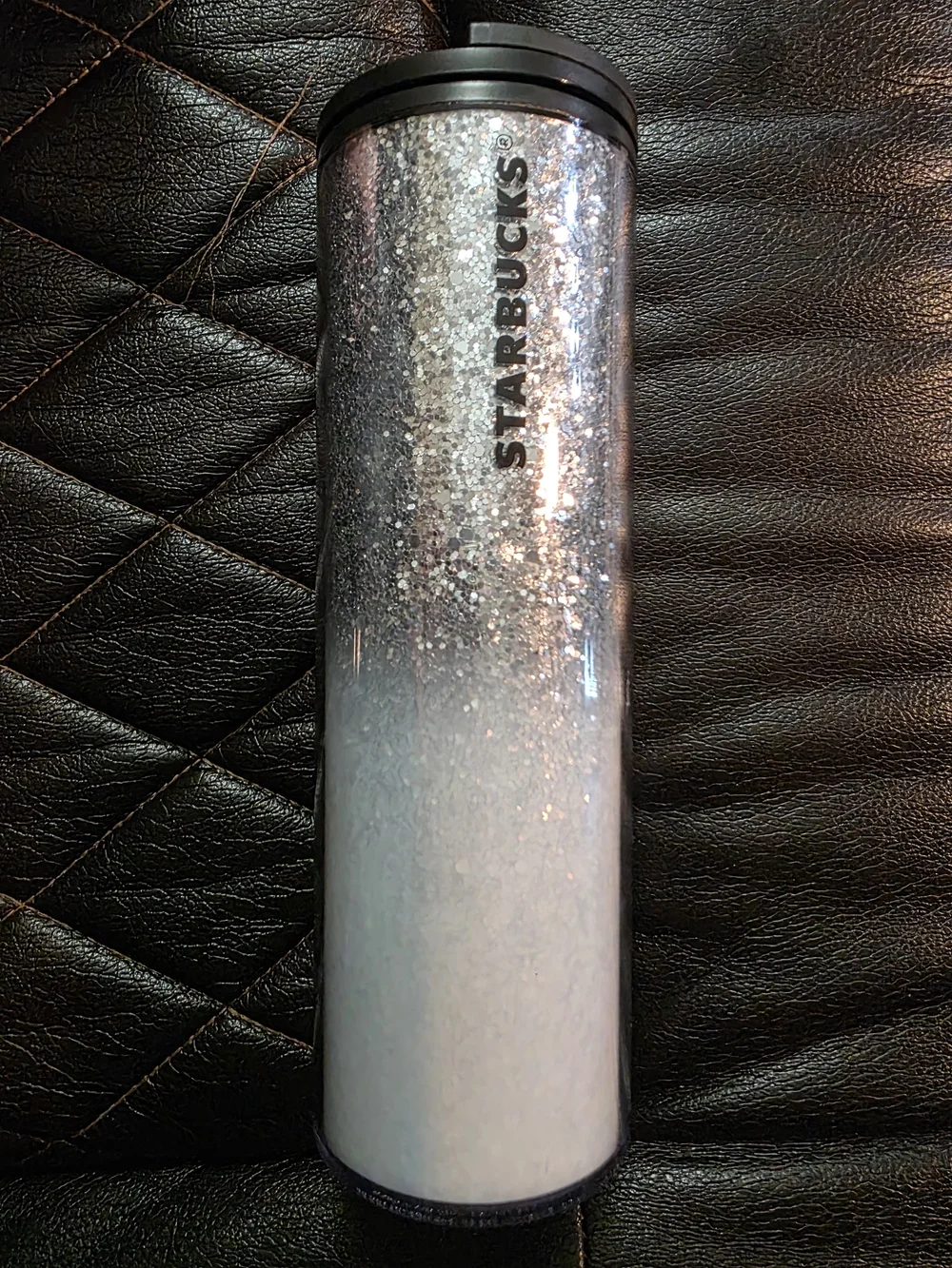 STARBUCKS 2018 Tumbler Glitter Sparkle Silver and White Ombré 16 Oz Collectible
